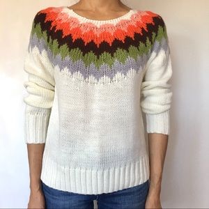 NEW vintage style fair isle rainbow off white sweater S